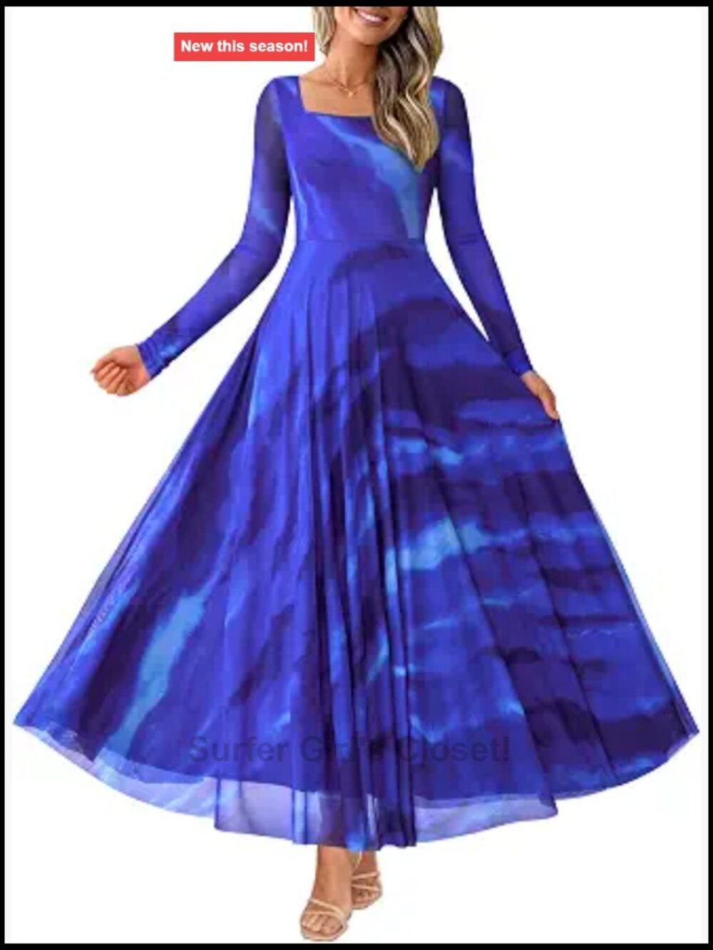 Boho Floral Maxi Dress Long Sleeve Square Neck Wedding Guest A-Line